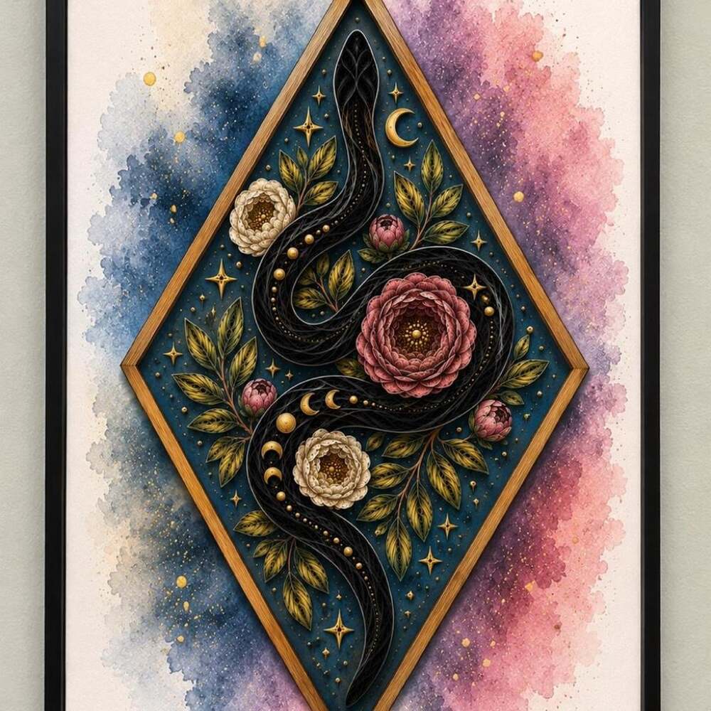 85 X 11 Black Framed Celestial Snake 6258